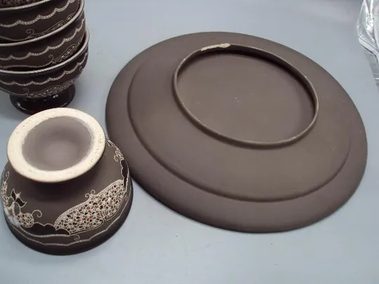 Набор авторский сервиз керамика ручная работа В. Ильчева пиалы, ваза, тарелка и чайник пиалки №14244 Продаж