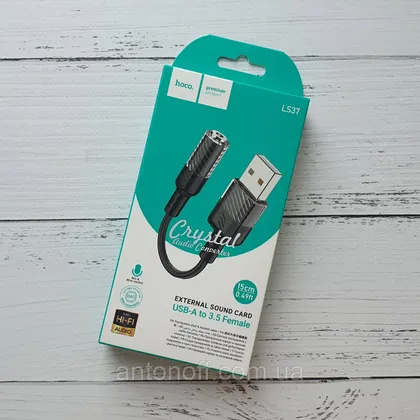 фото, USB звукова карта / перехідник Hoco LS37 Sound Card USB to 3.5mm Female Чорний
