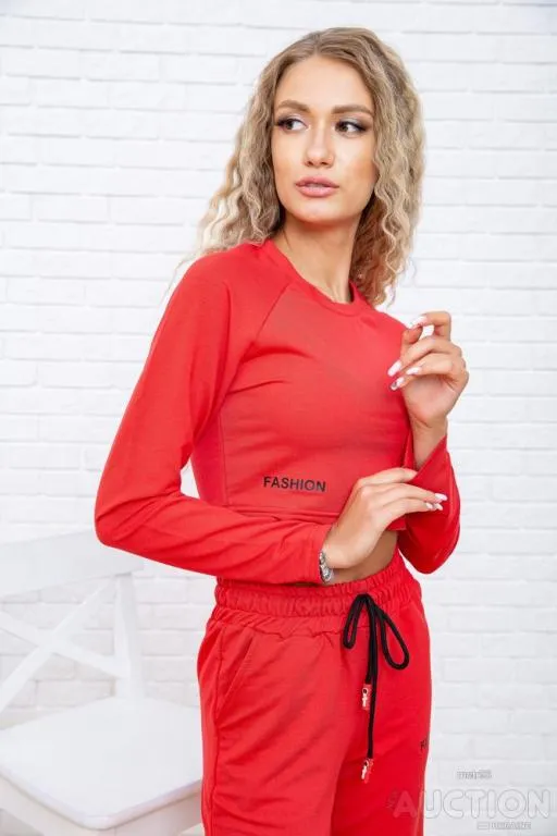 Повседневный женский костюм, укороченный реглан и штаны, Красный, 119R348 Продаж