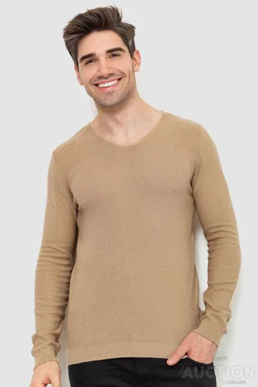 Свитер мужской однотонный, цвет бежевый, 214R2003 Ціна