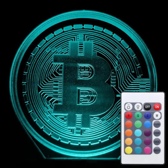 Акриловий світильник-нічник з пультом 16 кольорів Біткоїн tty-n001127 Ціна