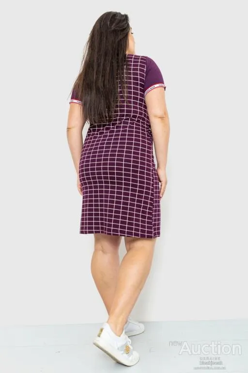 Платье в клетку повседневное, цвет темно-фиолетовый, 231R6404 Продаж