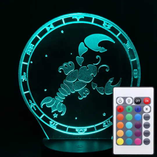 Акриловий світильник-нічник з пультом 16 кольорів Знаки зодіаку Рак tty-n001274 Ціна