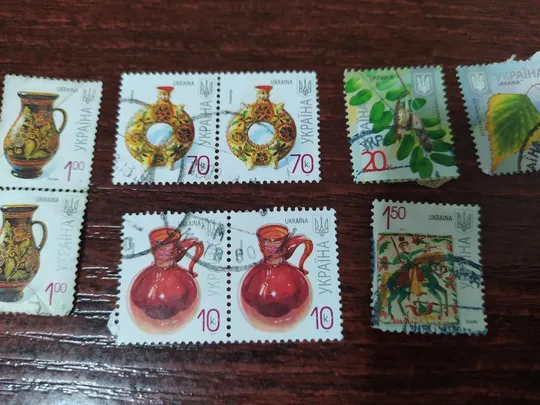 марки и сцепки Украина стандарт глечик, куманец, кувшин, листья лот 11 шт гаш №13 Продаж