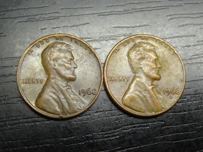 фото, 1 цент 1968 США (два різновиди)