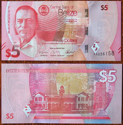 фото, Банкнота 5 доларів Белізу 2025 UNC