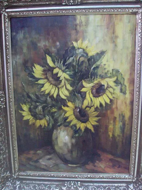 Большая картина Натюрморт Подсолнухи в ажурной раме. масло, холст №160 Продаж