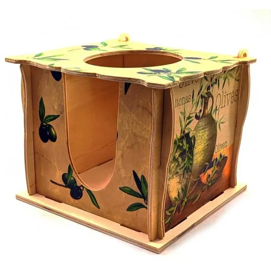 Подставка для салфеток с крышкой деревянная расписная 16х15х13см Оливки Ціна