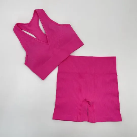 Комплект для фитнеса топ и велосипедки Рубчик 10127 S розовый З аукціону