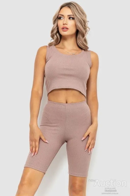 Костюм женский в рубчик повседневный, цвет темно-бежевый, 214R700 Ціна