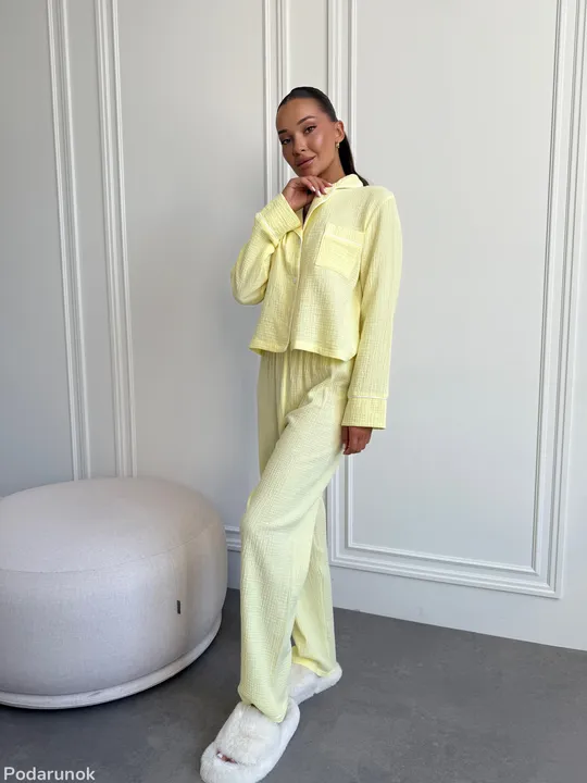 Жіночий домашній комплект з мусліну ніжний жовтий розмір S-M З аукціону