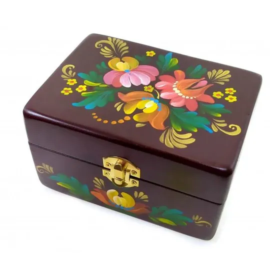 Шкатулка из дерева для колец коричневая 16×10×8см ручная роспись Ціна