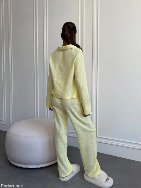 Жіночий домашній комплект з мусліну ніжний жовтий розмір S-M Недорого