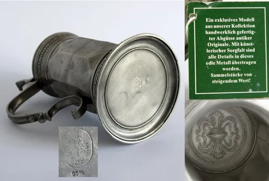 Антикварний олов'яний пивний кухоль бокал 1300 мл Zinn95% Germany Інтернет-аукціон