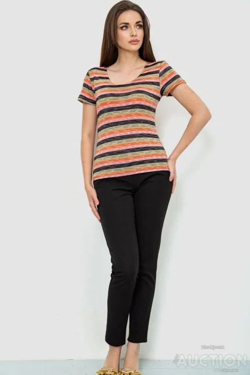 Купити Футболка женская в полоску, цвет оранжево-оливковый, 186R527
