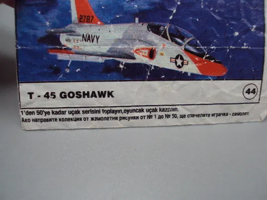 Вкладыш от жвачки Boeing T-45 Goshawk 44 Turkey фантик учебно-тренировочный самолёт боинг №17917мz З аукціону