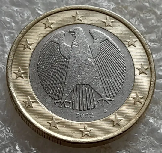 (6941ря) 1 євро 2002 Німеччина, мітка монетного двору "G"- Карлсруе (1 евро 2002 Германия, ФРГ, ФРН) Ціна