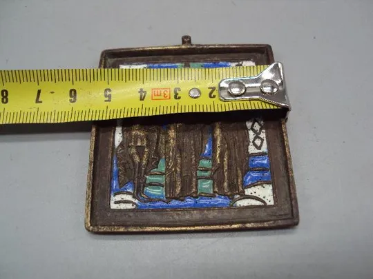 Икона Три Святых нательная иконка подвесная бронза эмаль размер 5,9 х 5,4 см №13905 З аукціону