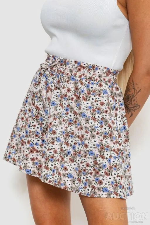 Шорты-юбка с цветочным принтом, цвет пудровый, 102R5256-1 З аукціону