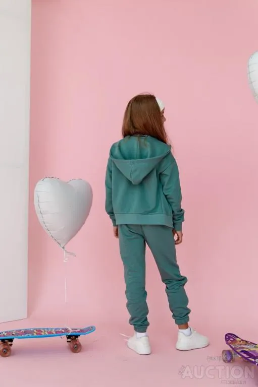 Дитячий костюм худі та джогери для дівчинки колір м'ята Продаж