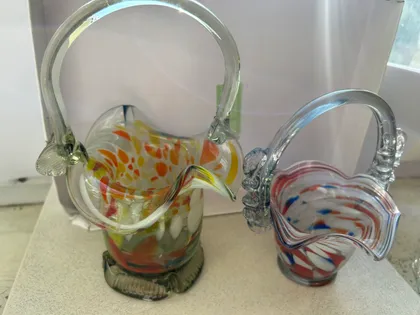 фото, Вінтажні вази, з кольорового скла СССР 70-ті роки, 2 штуки, більша та менша