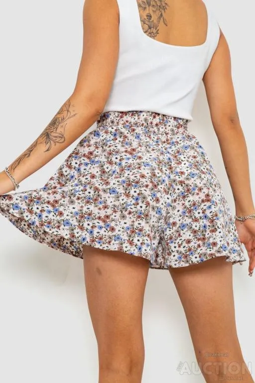 Шорты-юбка с цветочным принтом, цвет пудровый, 102R5256-1 Продаж
