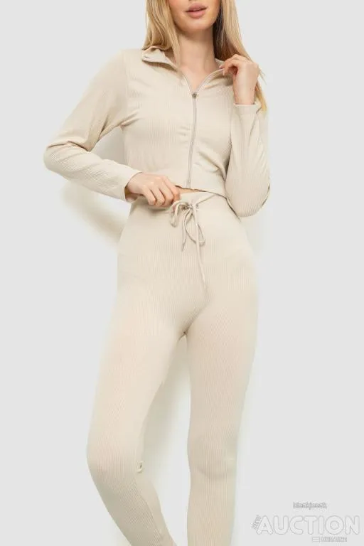 Купити Костюм женский в рубчик, цвет светло-бежевый, 244R14302