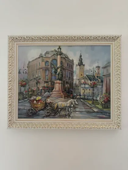 фото, Картина «Львів» Масляними фарбами на полотні, Повністю ручна робота відомого художника доповнена витонченою рамкою