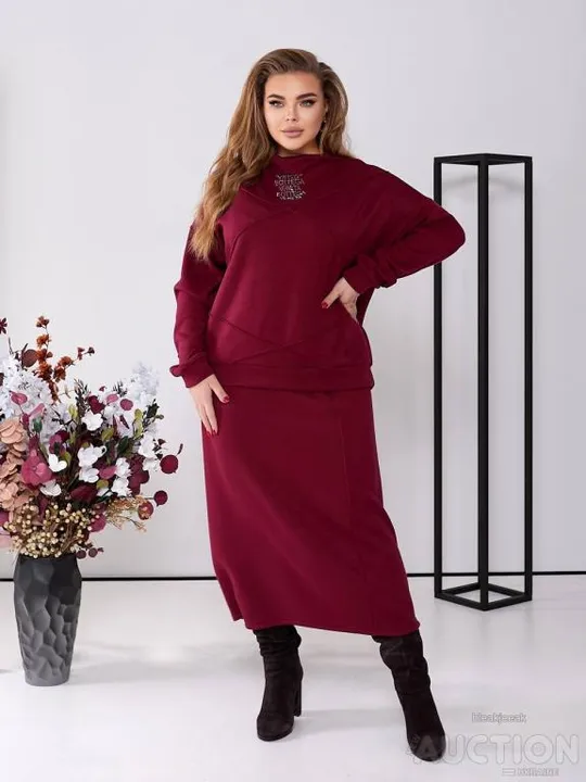 Жіночий костюм з ангори зі спідницею колір бордовий Інтернет-аукціон
