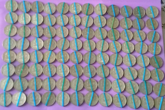 (1141) 50 копійок 1992 1БАм повороти (порушення соосності) - 96 монет одним лотом (50 копеек 1992 1БАм брак) Ціна