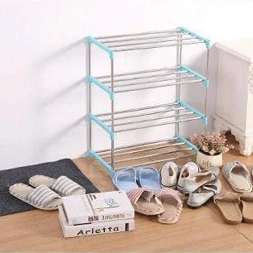 Полка для обуви в коридор металлическая на 4 ярусов 42*26*55 см, этажерка для обуви Голубой Ціна