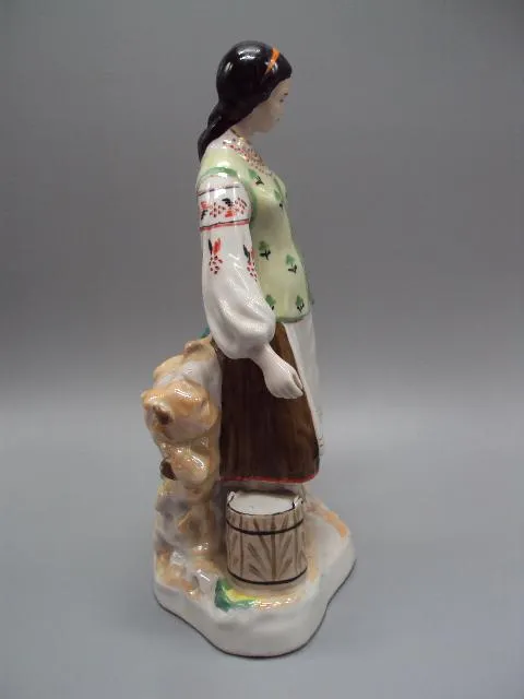 Фигура фарфор статуэтка Барановка девушка у плетня с коромыслом 1960 г. целая РЕДКАЯ 27 см №1358 Недорого