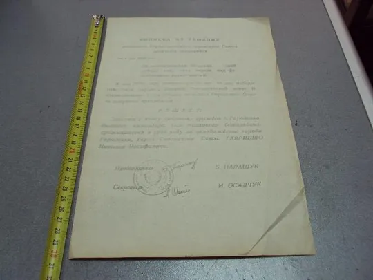 документ выписка о принятии почетным гражданин герой советского союза гсс городенка 1970 №4488 Ціна