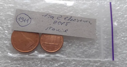 (1911) 1 євроцент 2015 та 2 євроценти 2015 Італія - 2 монети одним лотом (1 евроцент 2015, 2 евроцента 2015 Италия) Характеристики
