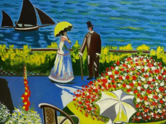 Картина Терраса в Сент-Адрессе копия Клода Моне 50*40 см. Холст масло ручная работа. Недорого