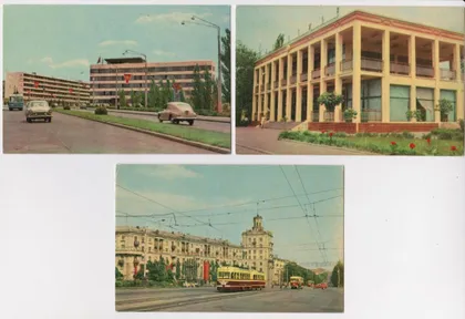 фото, ЗАПОРІЖЖЯ - ЗАПОРОЖЬЕ = ПРОСПЕКТ ЛЕНИНА - РЕЧНОЙ ВОКЗАЛ = 3 открытки 1969 г. = чистые
