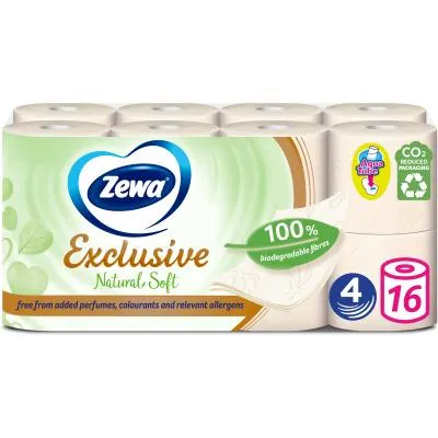 Туалетная бумага Zewa Exclusive Natural Soft 4 слоя 16 рулонов (7322541361918) Ціна