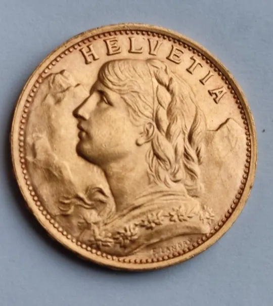 1935 год золотая монета 20 франков Швейцария Гельвеция q 6.45 грам 900 проба N3 Ціна
