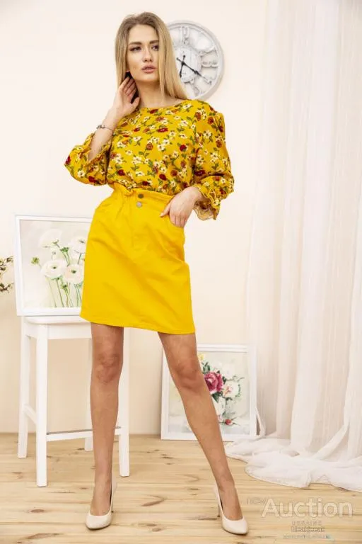 Купити Джинсовая мини-юбка, темно-желтого цвета, 164R2023