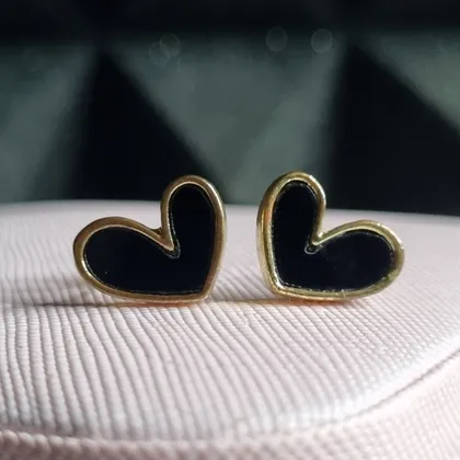 фото, Сережки "Чорне серце" з золотим контуром