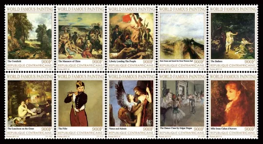 ЦАР-Живопись-Знаменитые картины-2017. Чистый полный красивый комплект-ЛИСТ-100 марок.MNH. Продаж