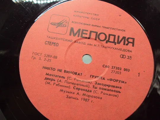 Пластинка мелодия Форум Никто не виноват 1988 год диаметр 30 см №15413МЯ Інструкція