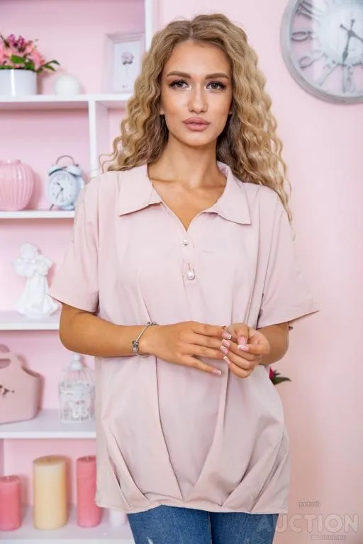 Шифоновая блуза с короткими рукавами, бежевого цвета, 172R24-1 Ціна