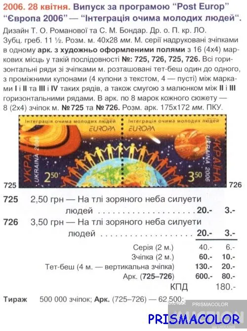 Купити ** УКРАИНА 2006 N725-726 сцепка Интеграция глазами молодых Европа CEPT