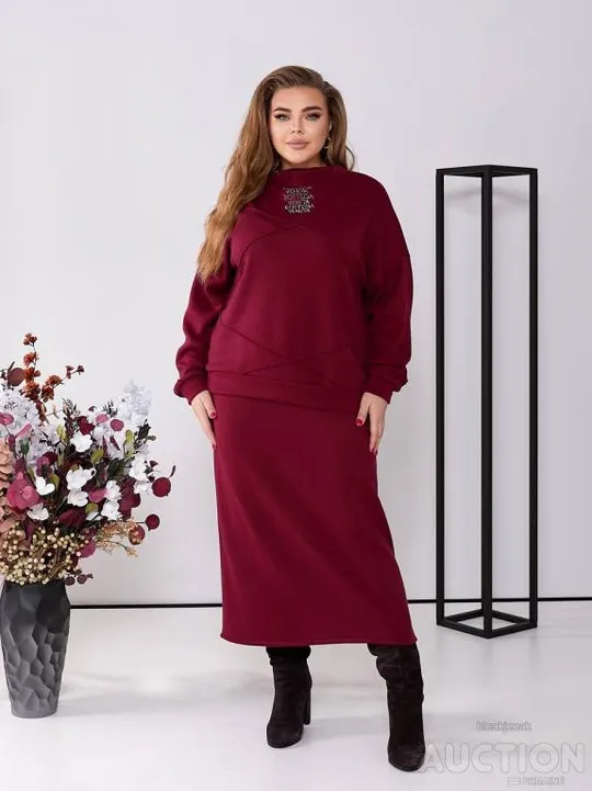 Жіночий костюм з ангори зі спідницею колір бордовий Недорого