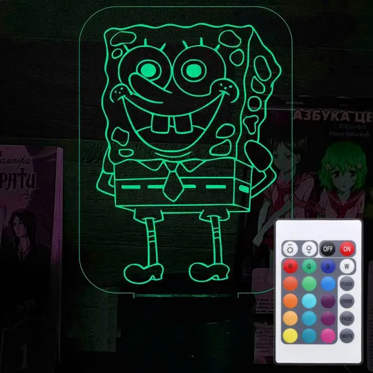 Акриловий світильник-нічник з пультом 16 кольорів Губка Боб tty-n000033 Ціна