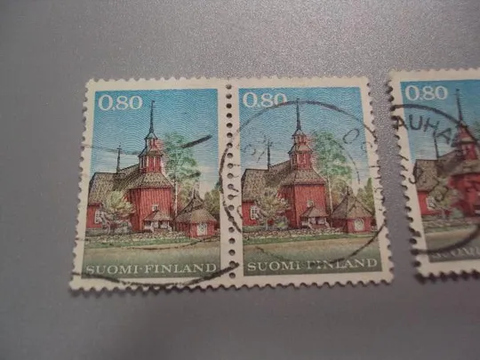 марки сцепка Финляндия 1970 стандарт архитектура здание Кирха церковь лот 3 шт гаш №2113 Продаж