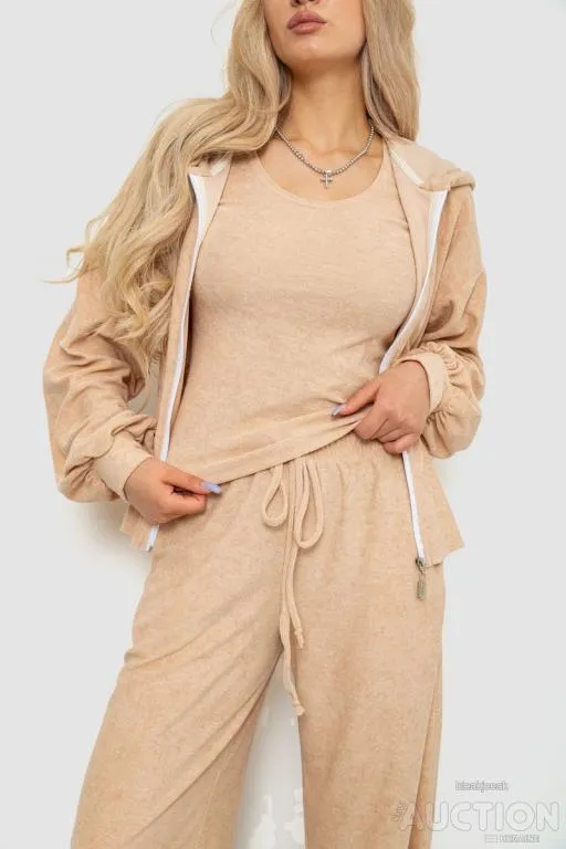 Купити Спорт костюм женский махровый тройка, цвет бежевый, 102R5250