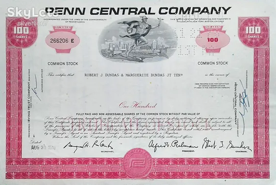 Акція Сертифікат на 100 Акцій Penn Central Company 1970 США Mt 11 Ціна