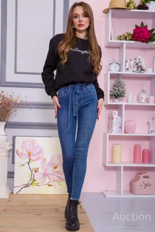 Купити Женские джинсы с поясом, синего цвета, 164R089